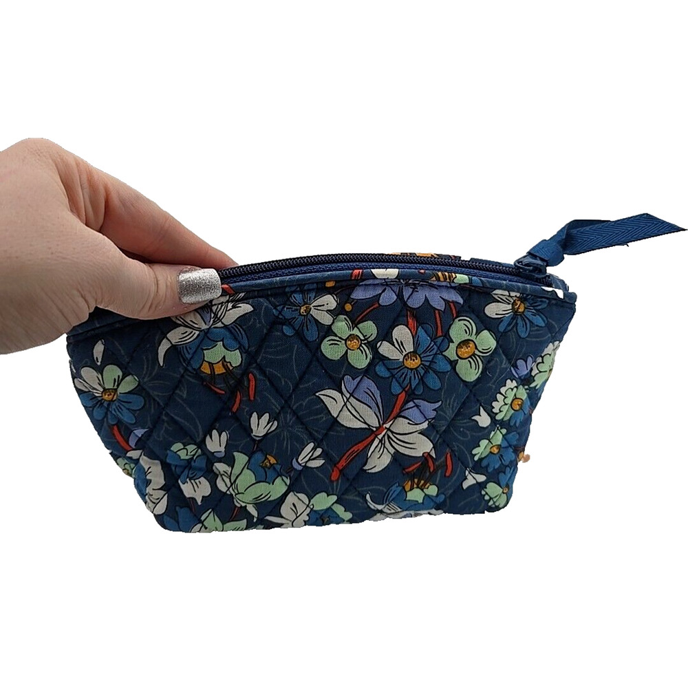 Vera Bradley Blue Floral Bursts Compact Travel Cosmetic Quilt Womans Makeup Case